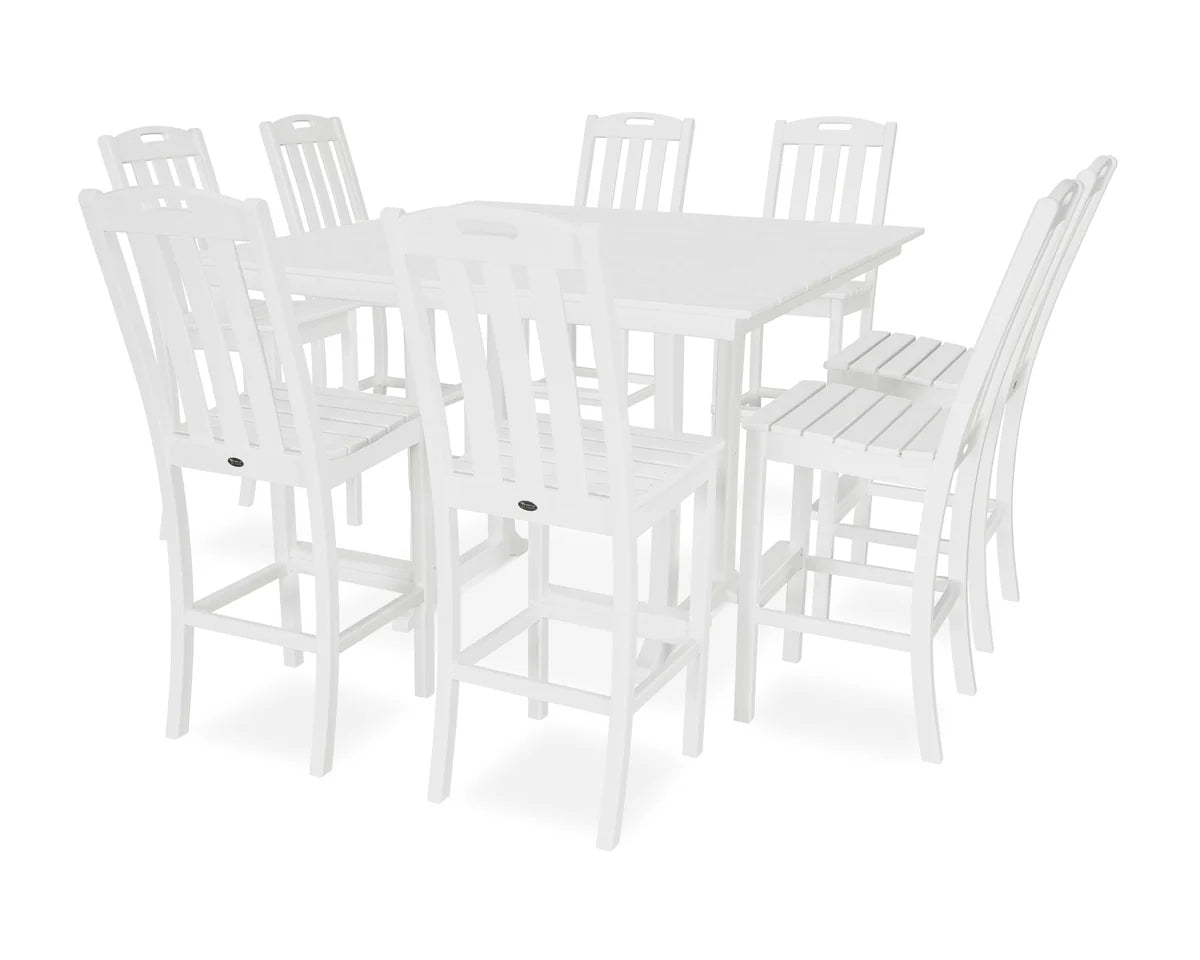 Yacht Club 9-Piece Farmhouse Trestle Side Chair Bar Set