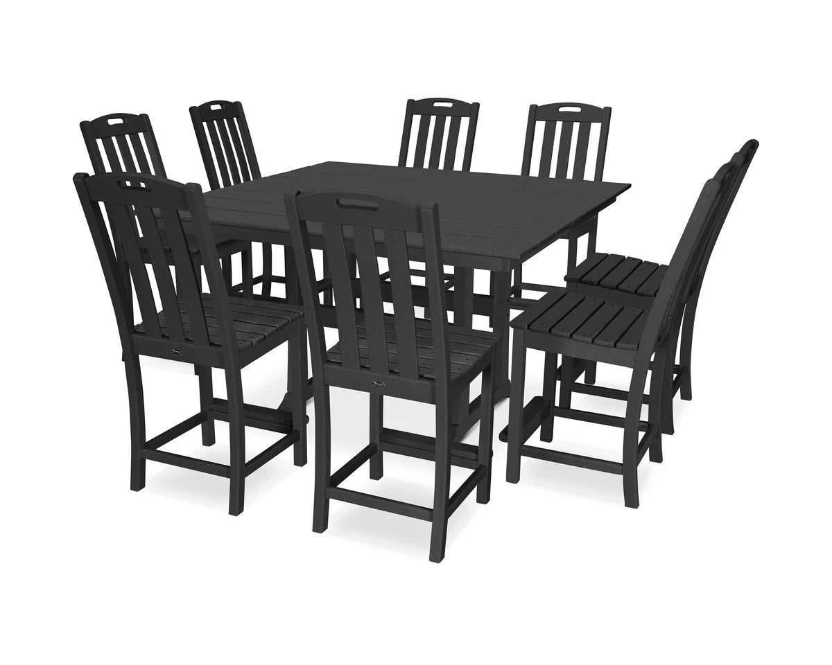 Yacht Club 9-Piece Farmhouse Trestle Side Chair Counter Set