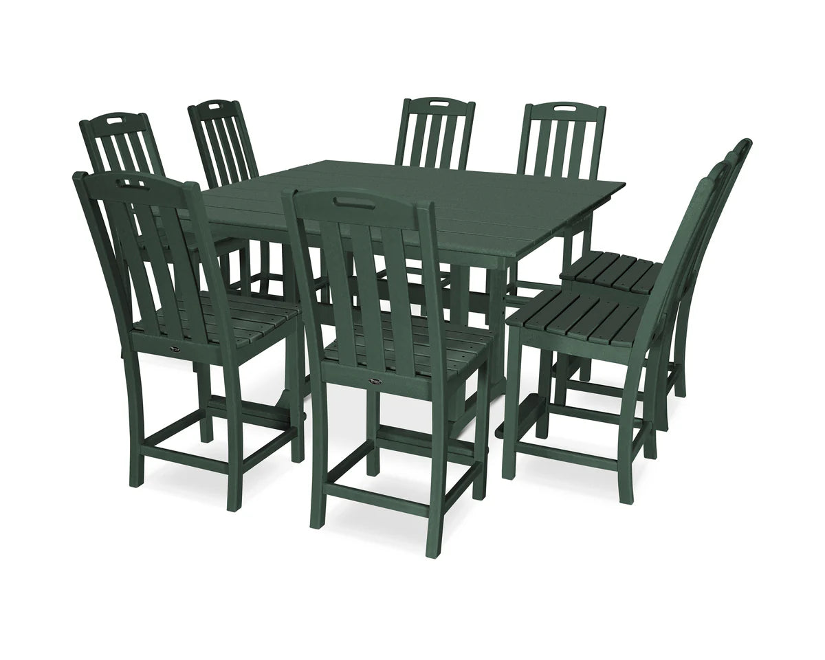 Yacht Club 9-Piece Farmhouse Trestle Side Chair Counter Set