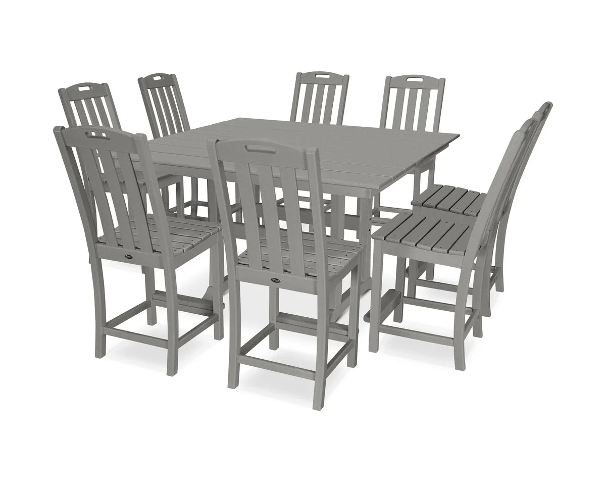 Yacht Club 9-Piece Farmhouse Trestle Side Chair Counter Set