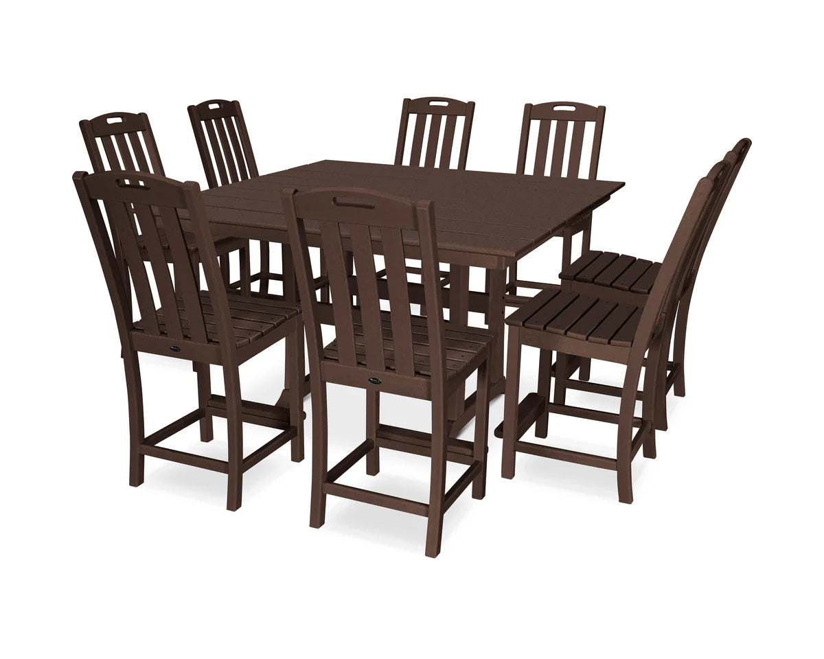 Yacht Club 9-Piece Farmhouse Trestle Side Chair Counter Set