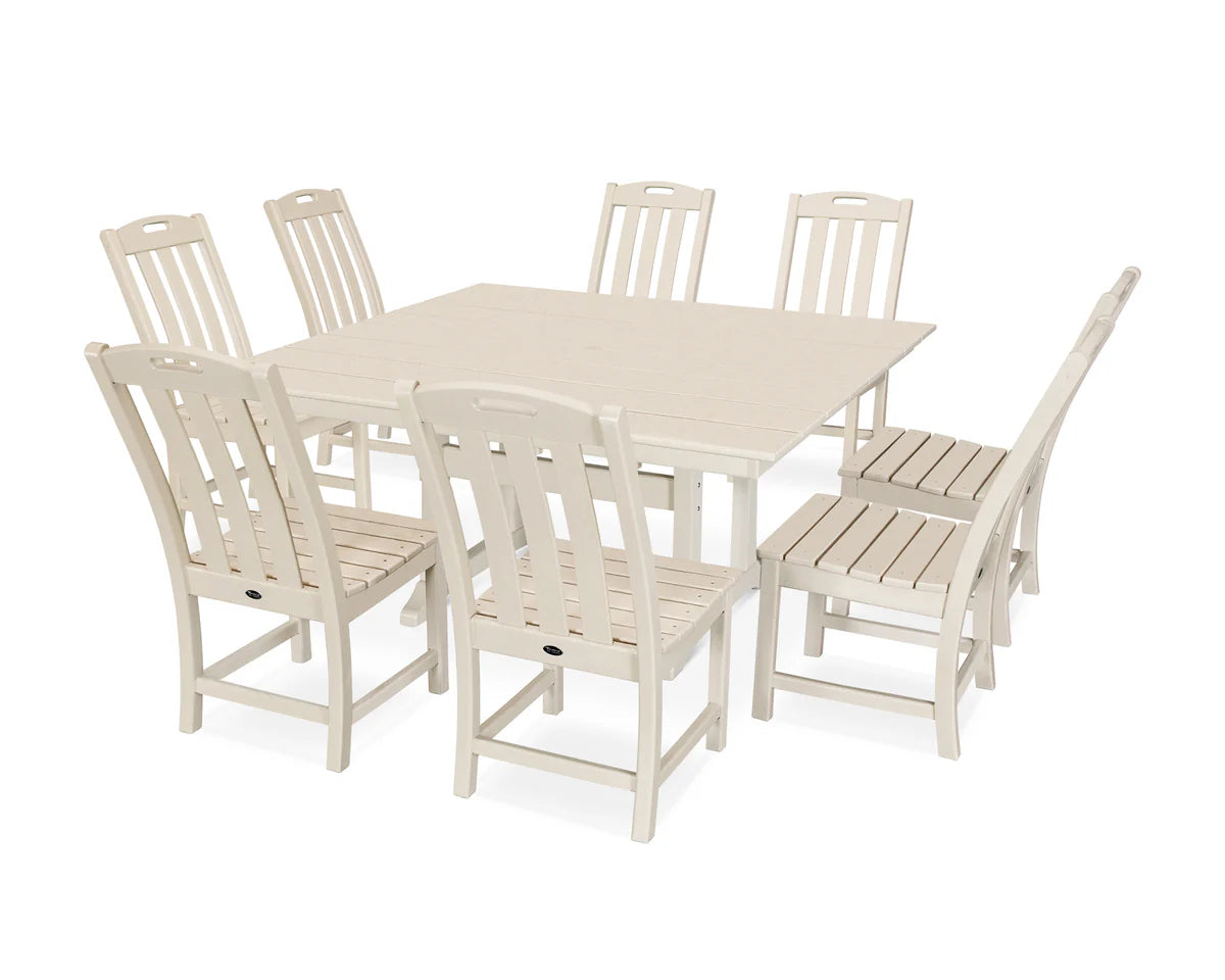 Yacht Club 9-Piece Farmhouse Trestle Side Chair Dining Set