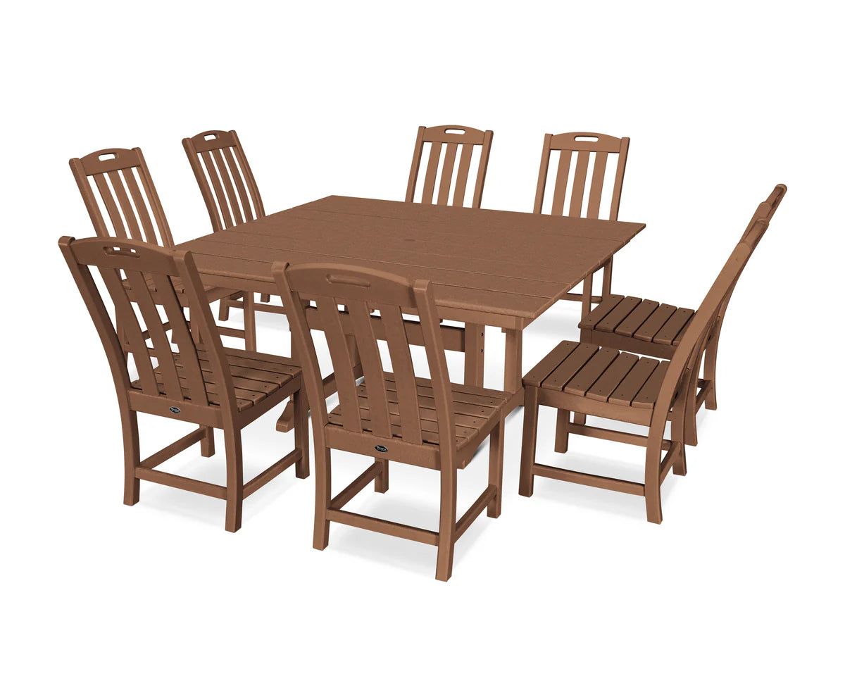 Yacht Club 9-Piece Farmhouse Trestle Side Chair Dining Set