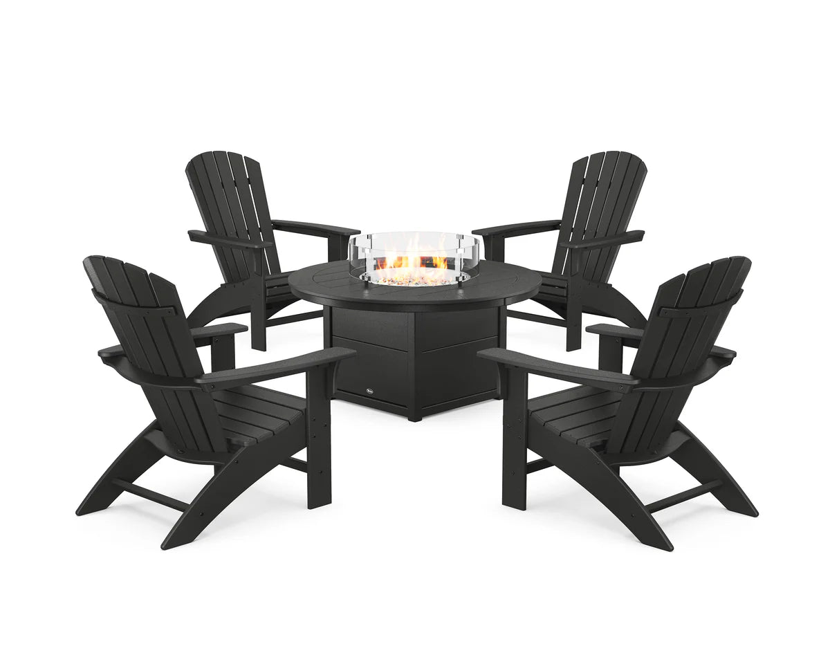 Yacht Club Adirondack 5-Piece Set with Round Fire Pit Table