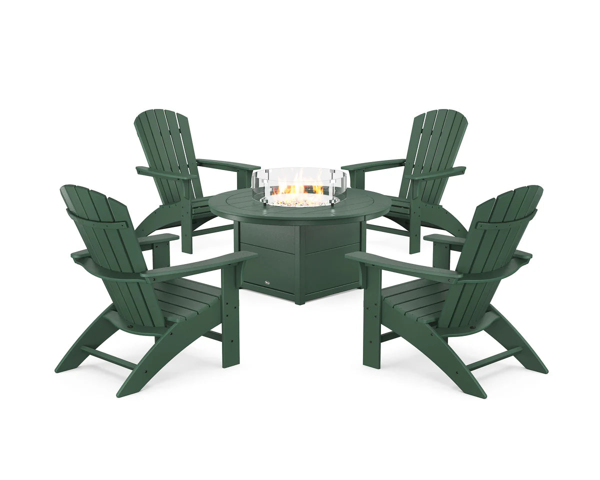 Yacht Club Adirondack 5-Piece Set with Round Fire Pit Table
