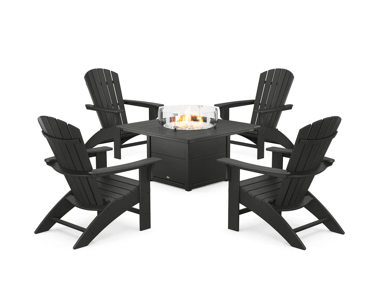 Yacht Club Adirondack 5-Piece Set with Square Fire Pit Table