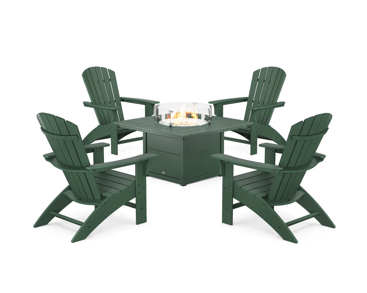 Yacht Club Adirondack 5-Piece Set with Square Fire Pit Table