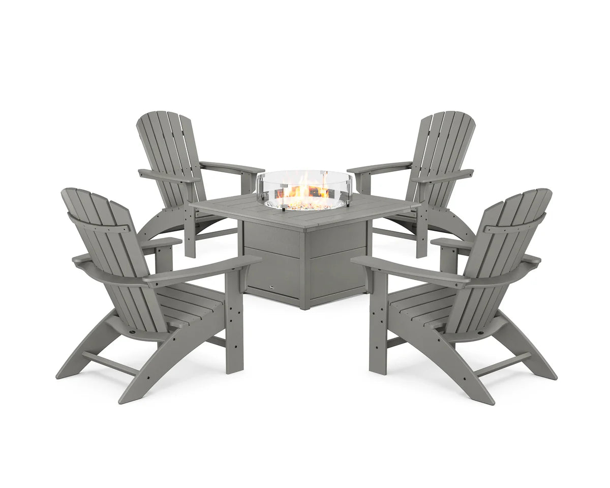 Yacht Club Adirondack 5-Piece Set with Square Fire Pit Table