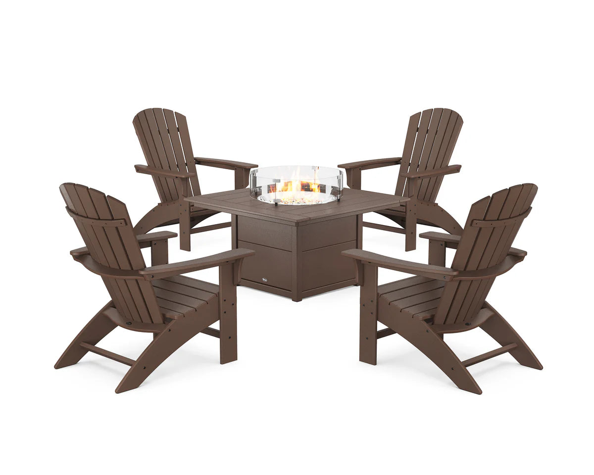 Yacht Club Adirondack 5-Piece Set with Square Fire Pit Table