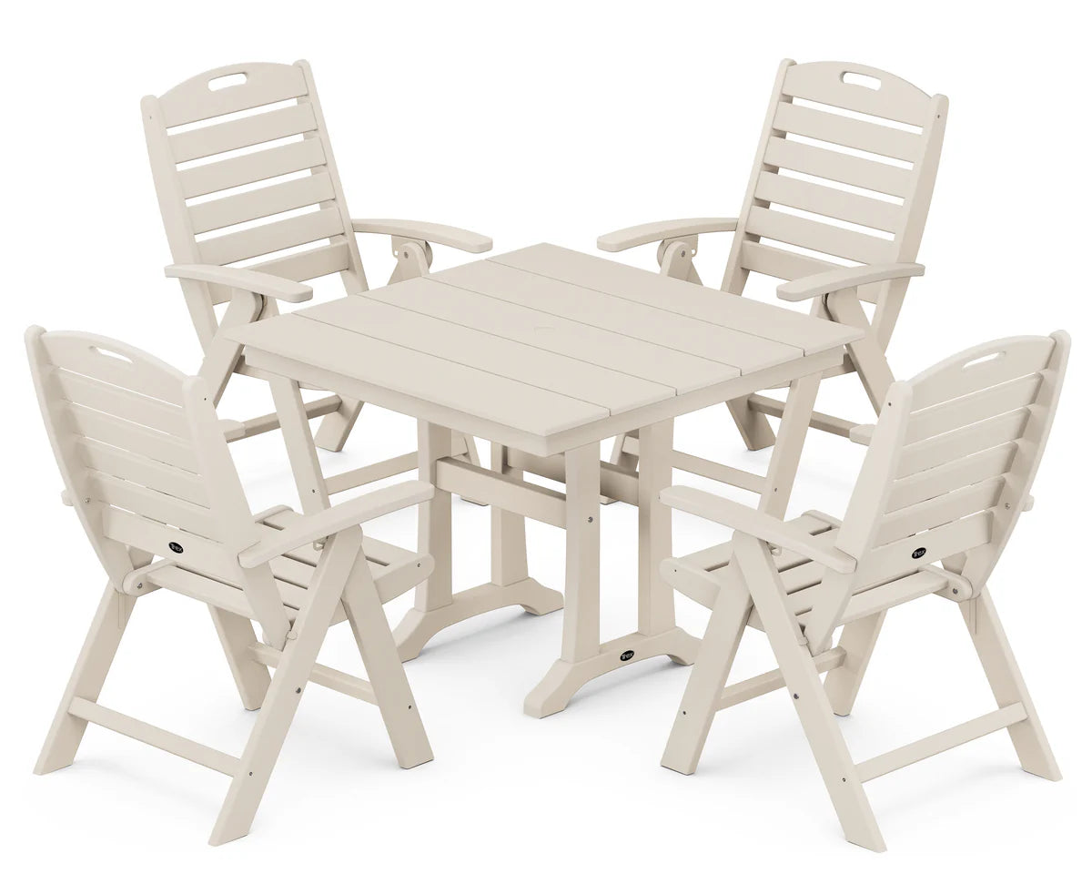 Yacht Club Highback 5-Piece Farmhouse Trestle Dining Set